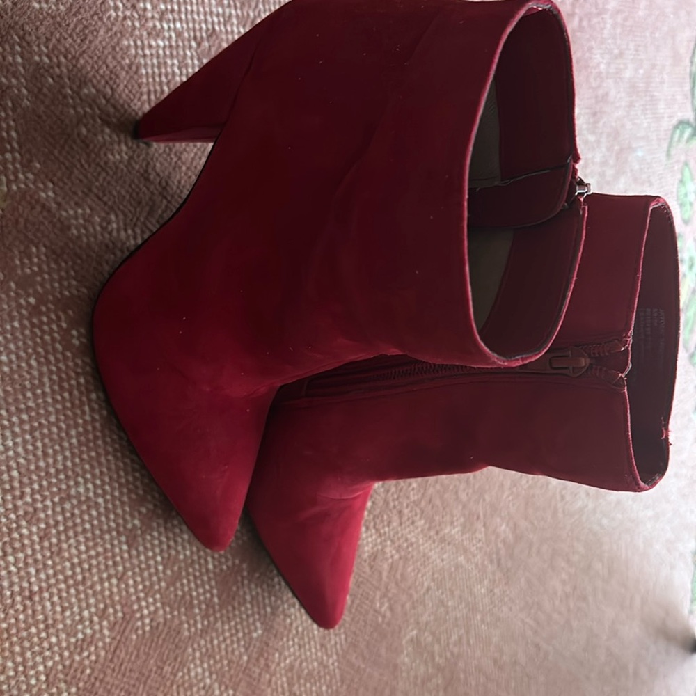 Red suede ankle boots